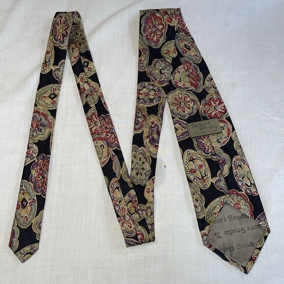 Talbott Studio Dress Tie Mens Size 58" Black Beige Floral 100% Silk Designer US - Picture 8 of 12